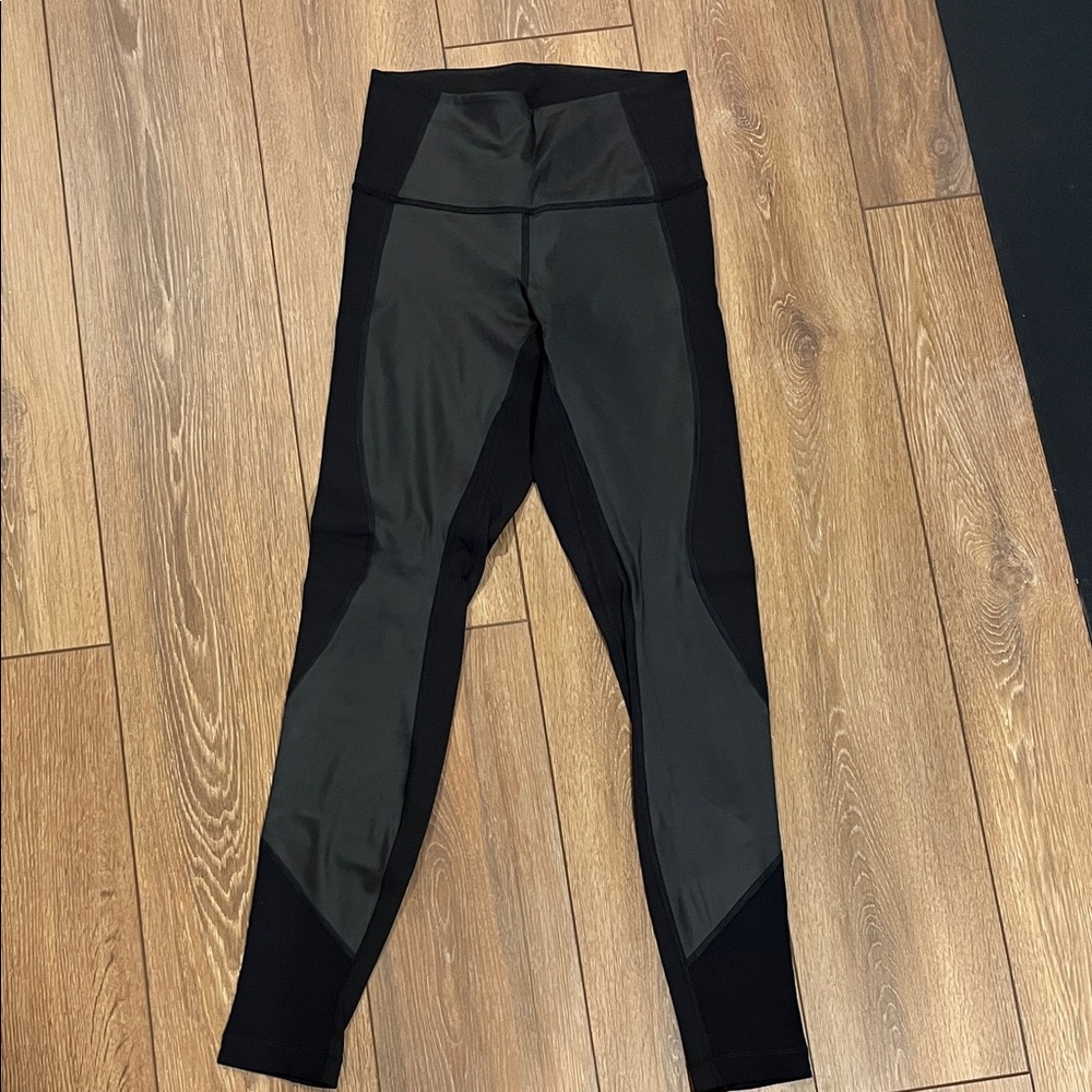 Lululemon 28” Black Leggings with faux leather texture